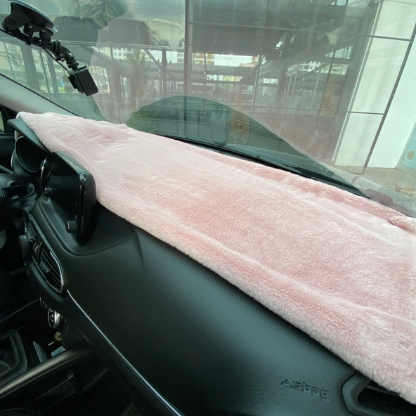 Yumuşak Tüylü Oto Torpido Bagaj Üstü Örtü Peluş Halı Pudra Pembe 130x40cm ürün görseli 1