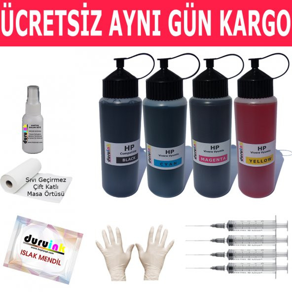 HP C510 B209 B210 4X500ML MUADİL MÜREKKEP SETİ DURUINK 4 RENK  KARTUŞ DOLUM MÜREKKEBİ ürün görseli 1