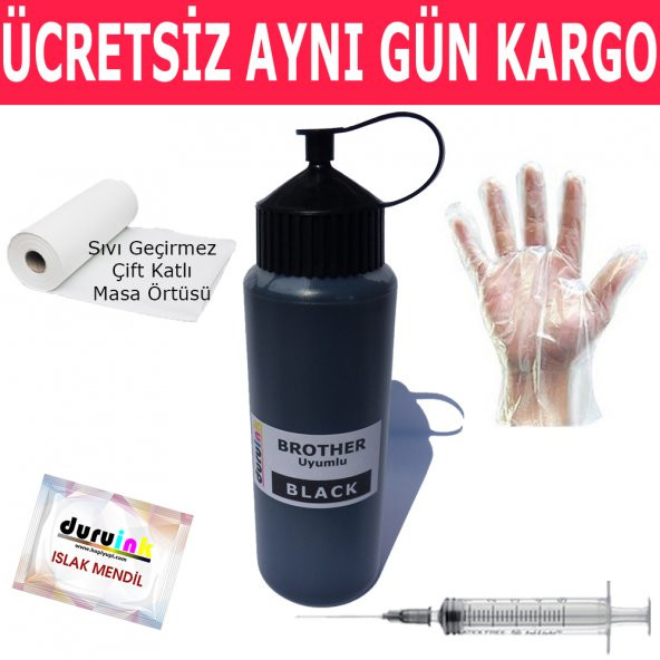 BROTHER LC1240 LC1280 LC39 LC985 500ML SİYAH MUADİL MÜREKKEP DURUINK HEDİYELİ KARTUŞ DOLUM MÜREKKEBİ ürün görseli 1