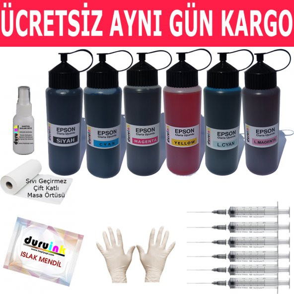EPSON L850 L1800 L1810 L1850 6X500ML MUADİL MÜREKKEP SETİ DURUINK 6 RENK  KARTUŞ DOLUM MÜREKKEBİ ürün görseli 1
