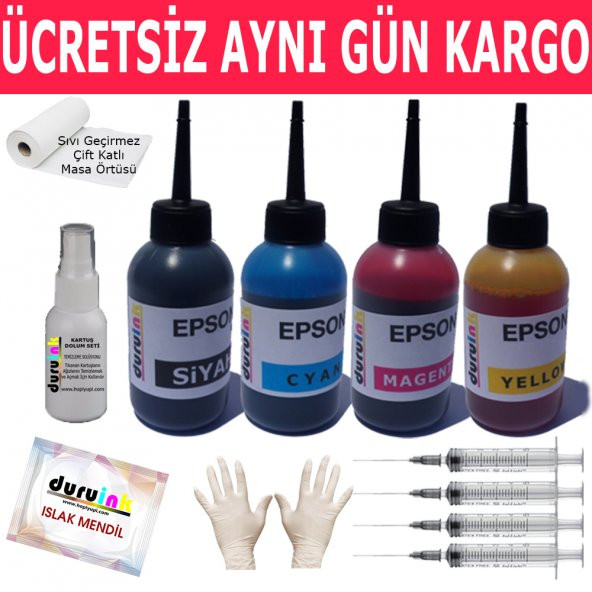 EPSON R240 R245 RX420 4X100ML MUADİL MÜREKKEP SETİ DURUINK 4 RENK  KARTUŞ DOLUM MÜREKKEBİ ürün görseli 1