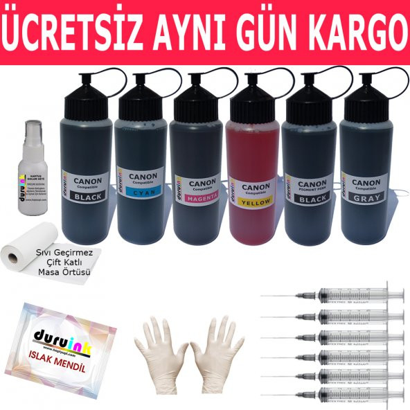 CANON MG6250 8150 8170 8250 6X500ML MUADİL MÜREKKEP SETİ DURUINK 6 RENK  KARTUŞ DOLUM MÜREKKEBİ ürün görseli 1