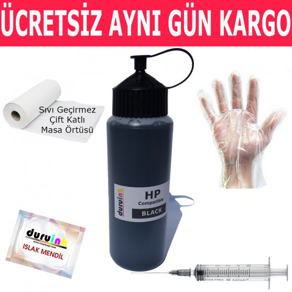 HP 5520 5522 5524 500ML SİYAH MUADİL MÜREKKEP DURUINK HEDİYELİ KARTUŞ DOLUM MÜREKKEBİ ürün görseli 1