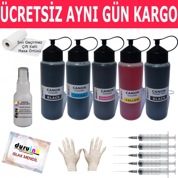 CANON MP830 950 960 5X500ML MUADİL MÜREKKEP SETİ DURUINK 5 RENK  KARTUŞ DOLUM MÜREKKEBİ ürün görseli 1