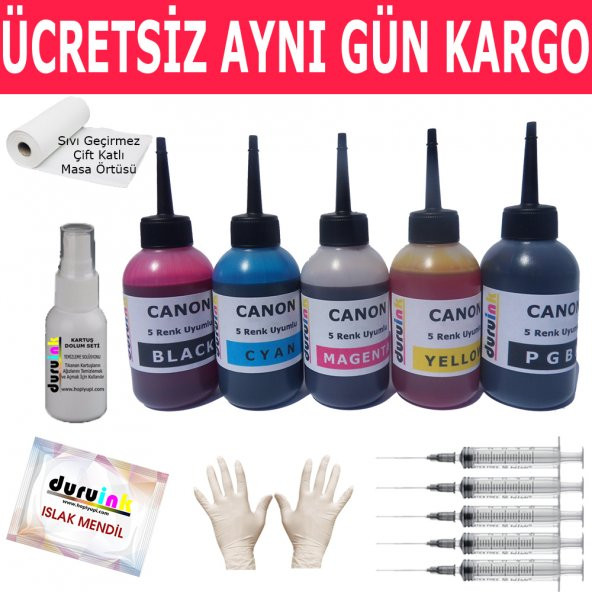 CANON MG7752 MG7753 5X100ML MUADİL MÜREKKEP SETİ DURUINK 5 RENK  KARTUŞ DOLUM MÜREKKEBİ ürün görseli 1