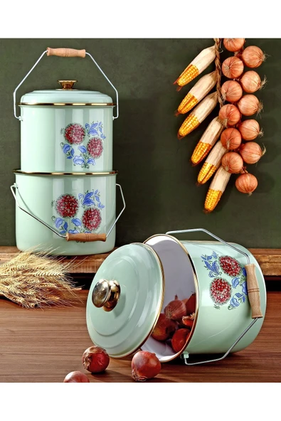 Emaye 3'lü Hardal Sarısı Bakraç Set, 14-16-18cm Yoğurt Mayalama Seti ürün görseli 1