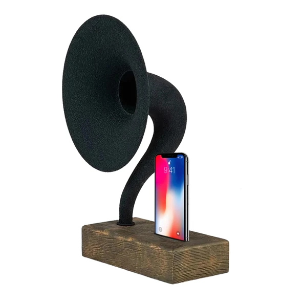 Akustik Gramofon Eskitme Gold Ahşap Gövde / Siyah Metal Başlık ürün görseli 1