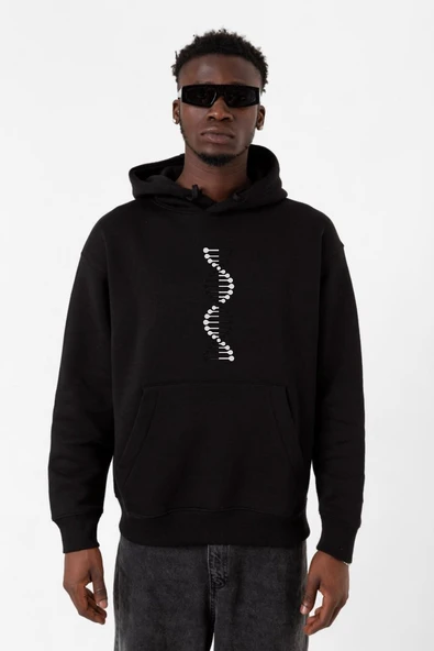 Siyah Beyaz Dna Siyah Erkek 3ip Kapşonlu Sweatshirt ürün görseli 1