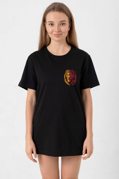 Sarı Kırmızı Aslan Siyah Kadın Oversize Tshirt ürün görseli 1