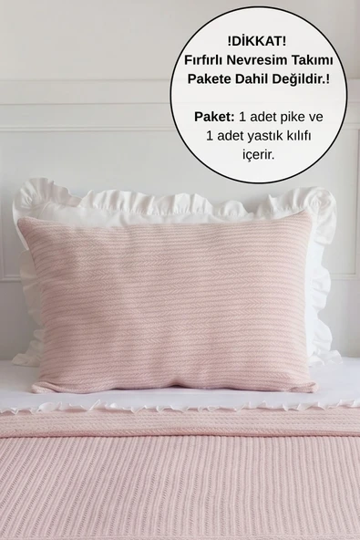 Pike Takımı Tek Kişilik Örgü Desen-Açık Pembe ürün görseli 1