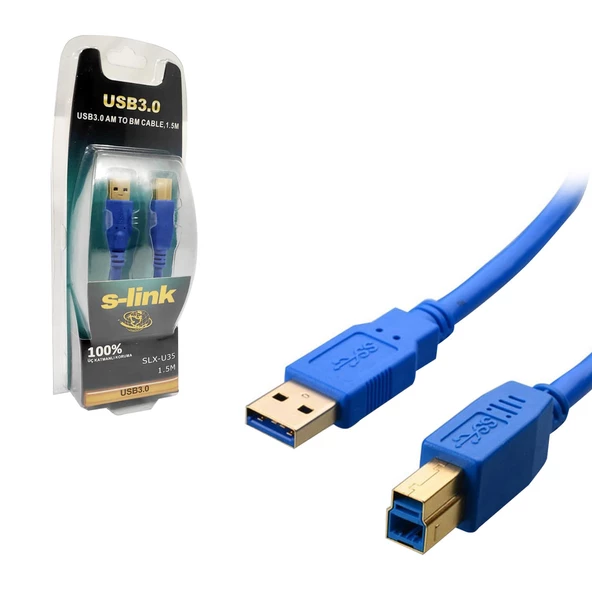 YAZICI KABLOSU USB 3.0 GOLD 1.5MT S-LİNK SLX-U35 (AVD-121) ürün görseli 1