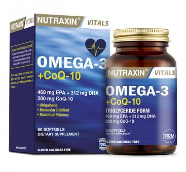Nutraxin Omega-3 + Co Q-10 60 kapsül 8680512614296 ürün görseli 1