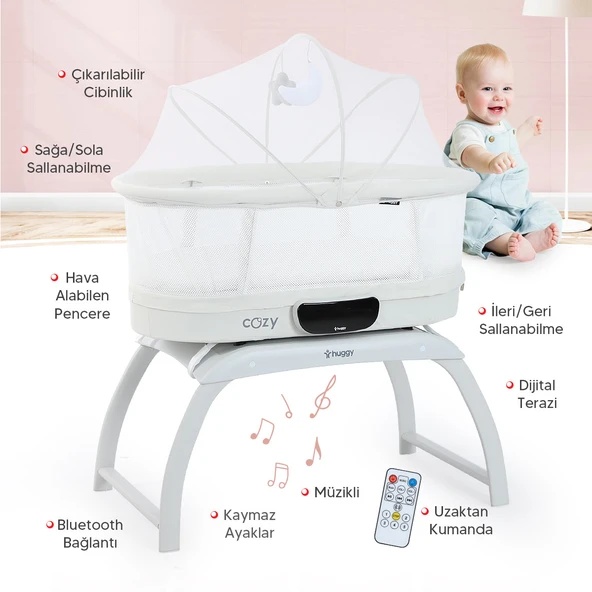 Huggy 4 in 1 Cozy Terazi Özellikli Bluetooth Müzikli Kumandalı Portatif Otomatik Sallanabilir Beşik ürün görseli 1