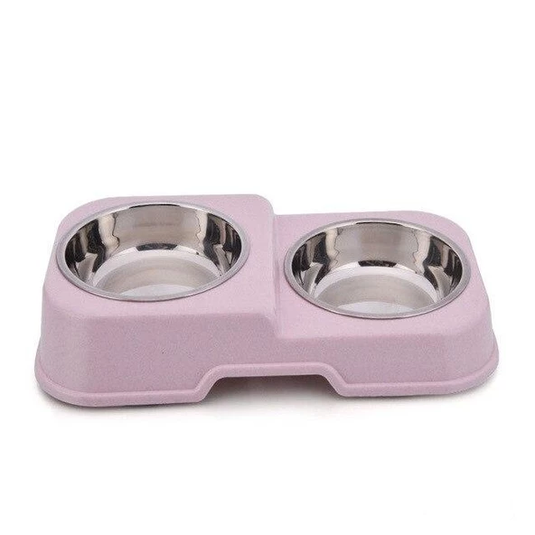 Kedi Köpek Çelik Kaseli Mama ve Su Kabı Pembe ürün görseli 1