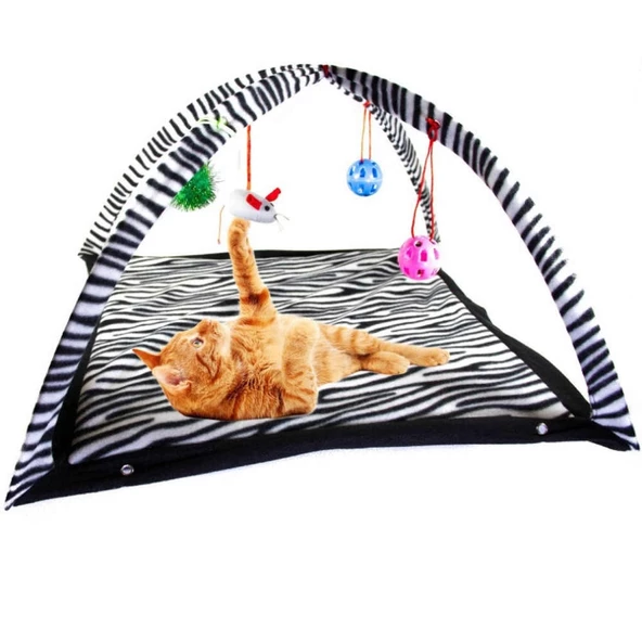 Askılı Kedi Oyun Yatağı Zebra Desenli 55x55x34 cm ürün görseli 1