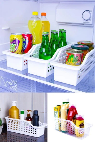 Çok Amaçlı Plastik Dolap İçi Düzenleyici Saklama Kutusu Organizer Sepet Mutfak Banyo Ofis Raf İçi ürün görseli 1
