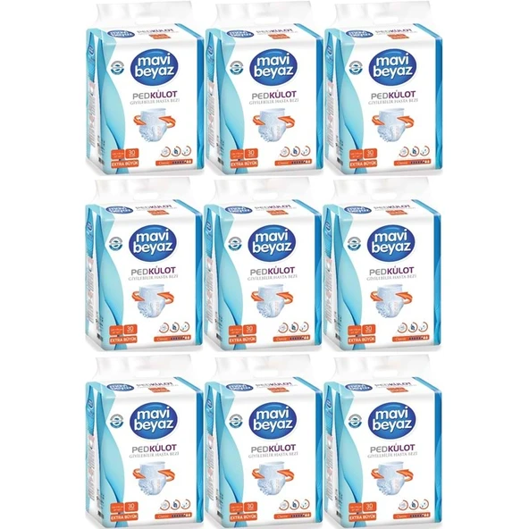 Mavi Beyaz Ped Emici Külot Yetişkin Bezi XL - Extra Large - Ekstra Büyük 270 Adet ürün görseli 1