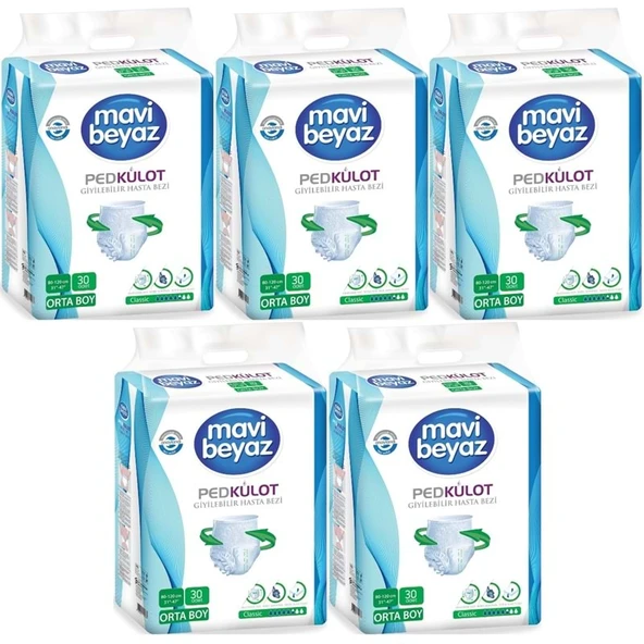 Mavi Beyaz Ped Emici Külot Yetişkin Bezi M - Medium - Orta 150 Adet ürün görseli 1