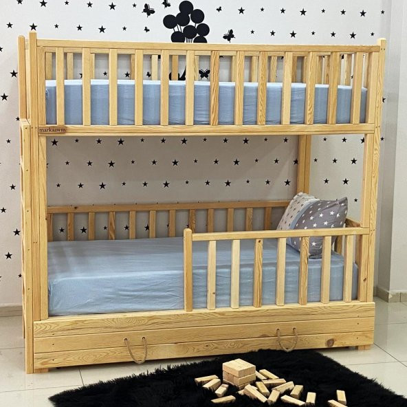 Markaawm Montessori Yatak Merdivenli Ahşap Ranza Çekmeceli ürün görseli 1
