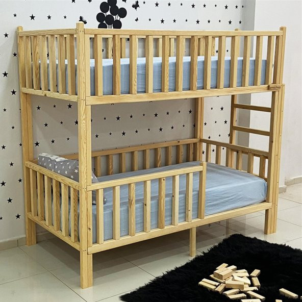 Markaawm Montessori Yatak Doğal Çam Karyola Merdivenli Ranza ürün görseli 1
