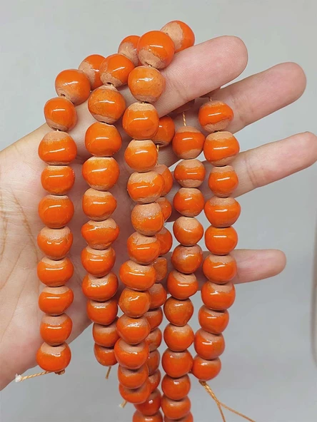 Turuncu Renk Sırlı Seramik Boncuk Dizi 10-12mm/24cm (54130) ürün görseli 1