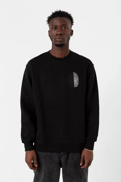 Siyah Beyaz Parmak İzi Siyah Erkek 2ip Sweatshirt ürün görseli 1