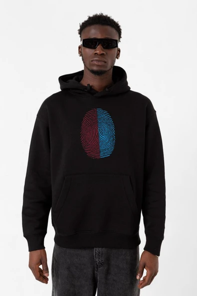 Bordo Mavi Parmak İzi Siyah Erkek 3ip Kapşonlu Sweatshirt ürün görseli 1