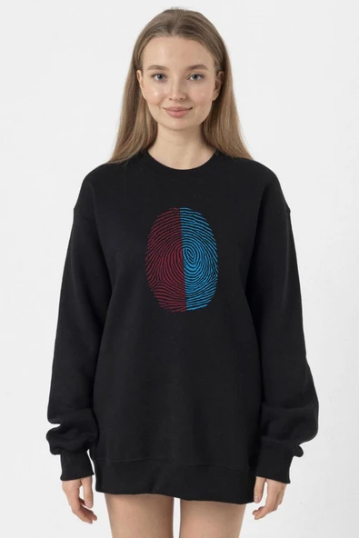 Bordo Mavi Parmak İzi Siyah Kadın 2ip Sweatshirt ürün görseli 1