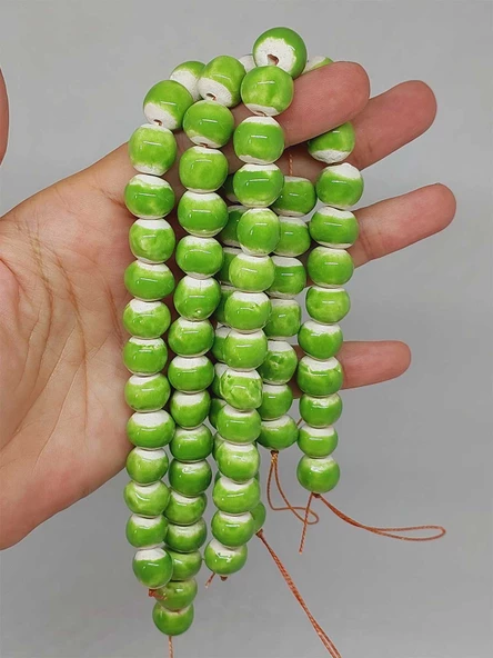 Yeşil Renk Sırlı Seramik Boncuk Dizi 10-12mm/24cm (54140) ürün görseli 1