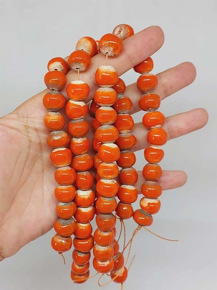 Turuncu Renk Sırlı Seramik Boncuk Dizi 10-12mm/24cm (54138) ürün görseli 1