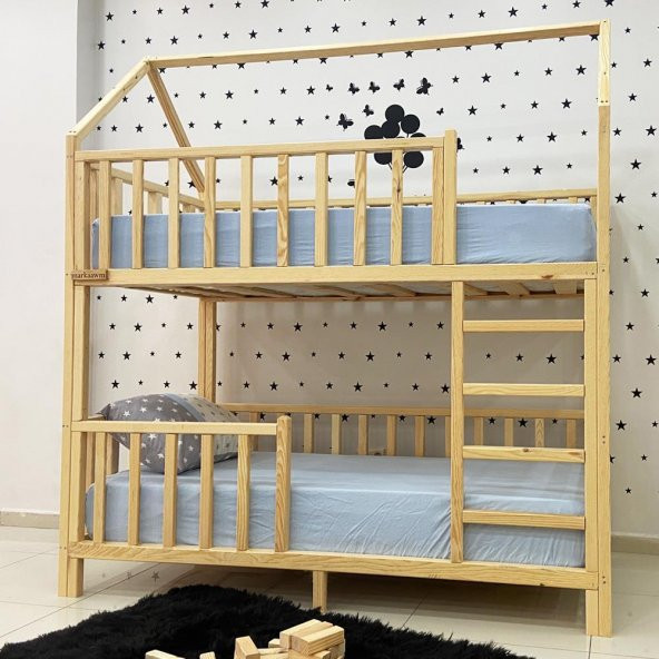 Markaawm Montessori Yatak Çatılı Doğal Ahşap Ranza Karyola ürün görseli 1