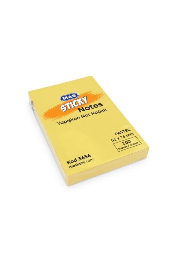 Mas Yapışkanlı Not Kağıdı 100 Sayfa 51x76mm Pastel Sarı 3656 (12 Koçan) ürün görseli 1