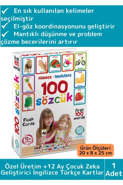 Özel Üretim Çocuk Hafıza Zeka Koordinasyon Geliştirici Eğitici İngilizce Türkçe İlk 100 Sözcük Kart ürün görseli 1
