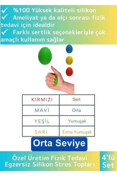 Özel Üretim Silikon Fizik Tedavi Egzersiz Stres Topları El Bilek Parmak Güçlendirme Topları 4lü Set ürün görseli 1