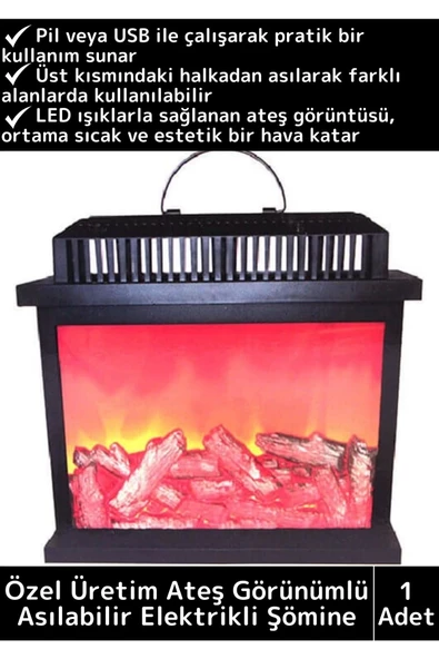 Premium Kaliteli Pilli USB Kablolu Ateş Görünümü Asılabilir Elektrikli Dekoratif Karavan Tipi Şömine ürün görseli 1