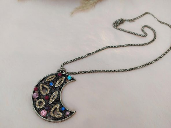 Hdmarketim Swarovski Taşlı Moda Tasarım Ay Model Kolye ürün görseli 1