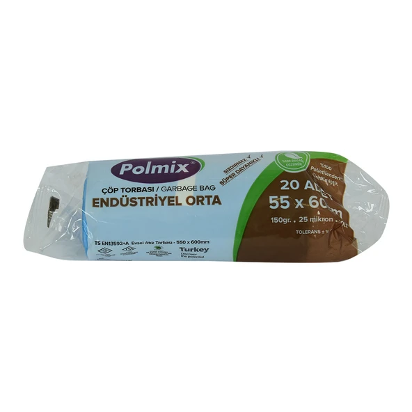Çöp Torbası Orta Boy 55x60Cm 150Gr 25Mikron 30Lt Mavi Rulo 20 Adet ürün görseli 1