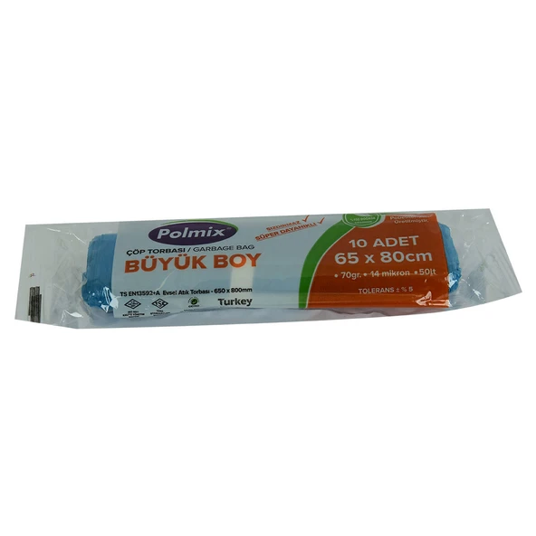 Çöp Torbası Büyük Boy 65x80Cm 70Gr 14Mikron 50Lt Mavi Rulo 10 Adet ürün görseli 1