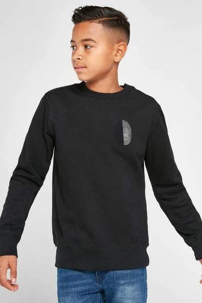 Siyah Beyaz Parmak İzi Siyah Çocuk 2ip Sweatshirt ürün görseli 1