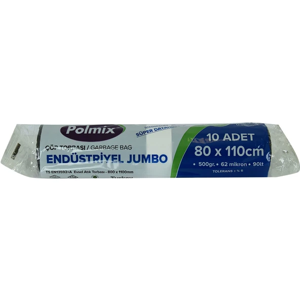 Çöp Torbası Jumbo Boy 80x110Cm 500Gr 62Mikron 90Lt Siyah Rulo 10 Adet ürün görseli 1