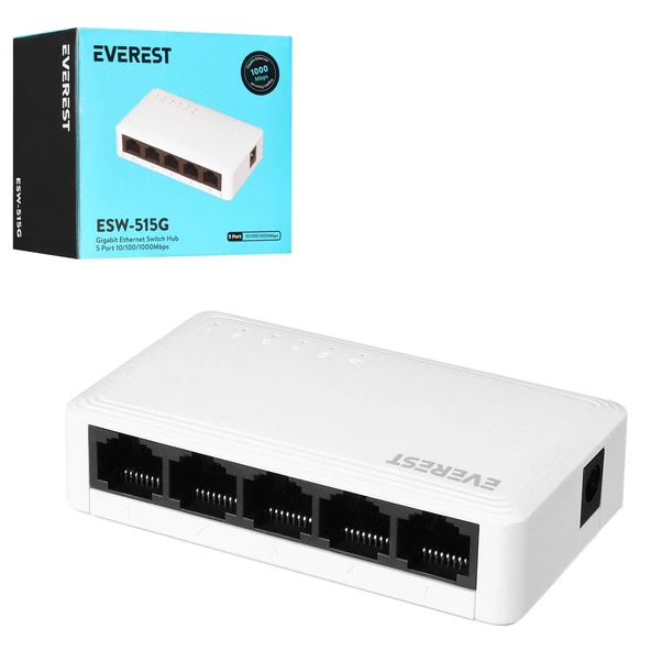 ETHERNET SWITCH HUB 5 PORT 10/100/1000MBPS GIGABIT EVEREST ESW-515G ürün görseli 1