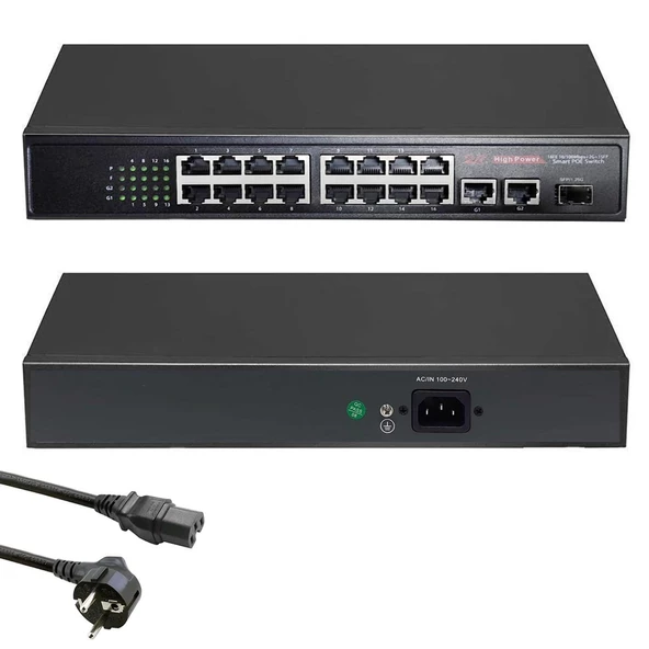 POE SWİTCH 16 PORT+2 UPLINK+1SFP 10/100 MBPS HC-G16F02G1SFPN ürün görseli 1