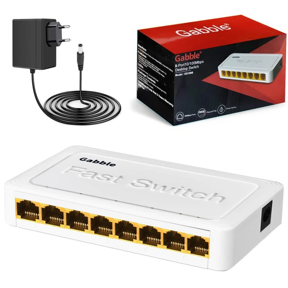 GABBLE GAB-SWC08 Ethernet Switch Hub 8 Port 10/100 Mbps ürün görseli 1
