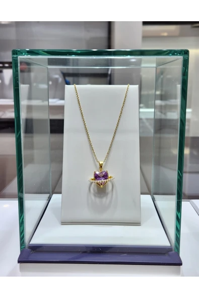 Jadem Gold Çelik pembe taşlı kalpli kolye ürün görseli 1