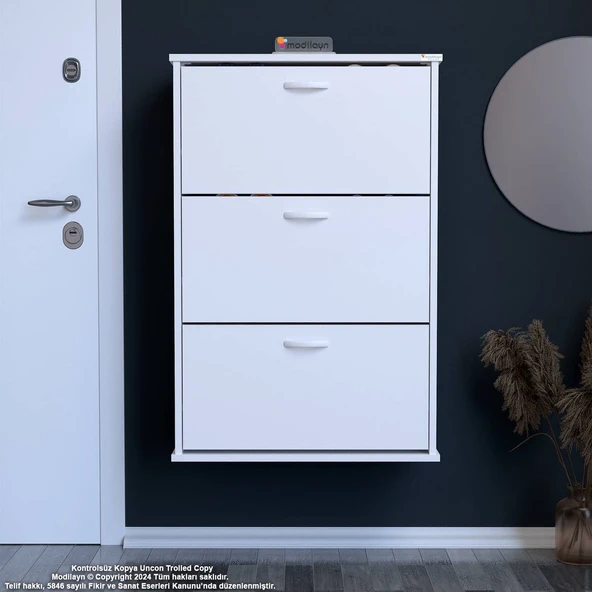 Modilayn VARBİ Asma Antre 72x115x26 cm’ lik 3 Düşer Kapak 6 Göz Raf Bölmeli Ayakkabılık ürün görseli 1