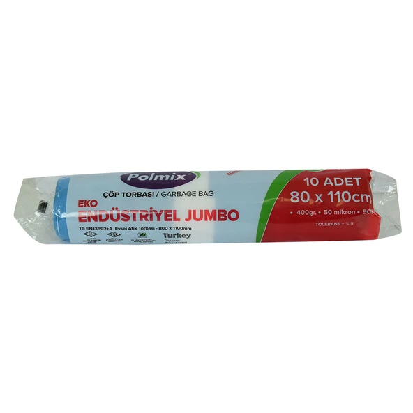 Polmix Çöp Torbası Jumbo Boy 80x110Cm 400Gr 50Mikron 90Lt Mavi Rulo 10 Adet ürün görseli 1
