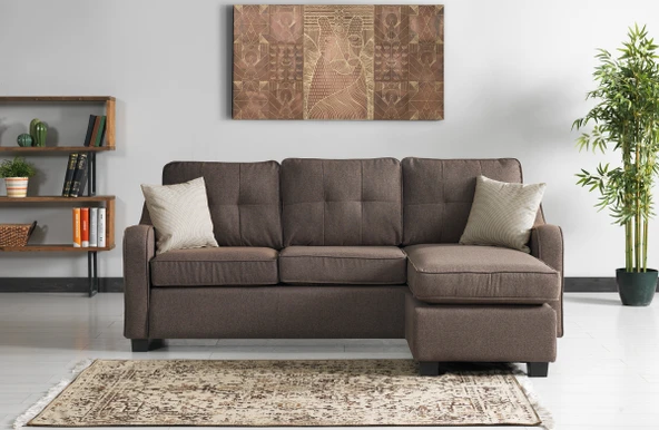 Meşe Home Plus Kılıflı Torba Yaylı Keten Kumaş Fonksiyonel Çift Yönlü Köşe Takımı Kahverengi ürün görseli 1