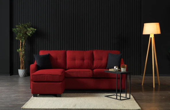 Meşe Home Plus Kılıflı Torba Yaylı Keten Kumaş Fonksiyonel Çift Yönlü Köşe Takımı Kırmızı ürün görseli 1