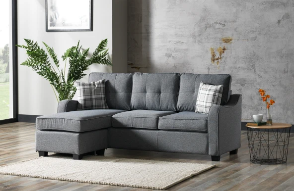 Meşe Home Plus Kılıflı Torba Yaylı Keten Kumaş Fonksiyonel Çift Yönlü Köşe Takımı Gri ürün görseli 1