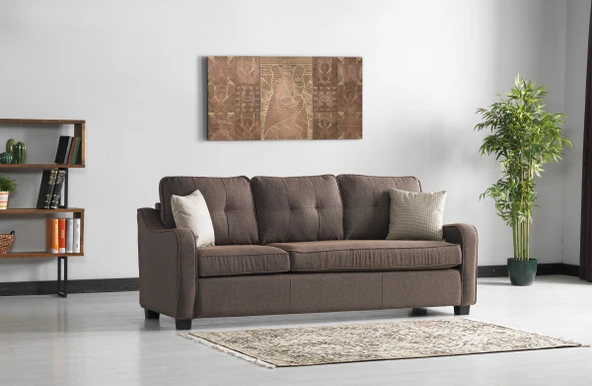 Meşe Home Plus Kılıflı Torba Yaylı Keten Kumaş Fonksiyonel Üçlü Kanepe Koltuk Kahve ürün görseli 1